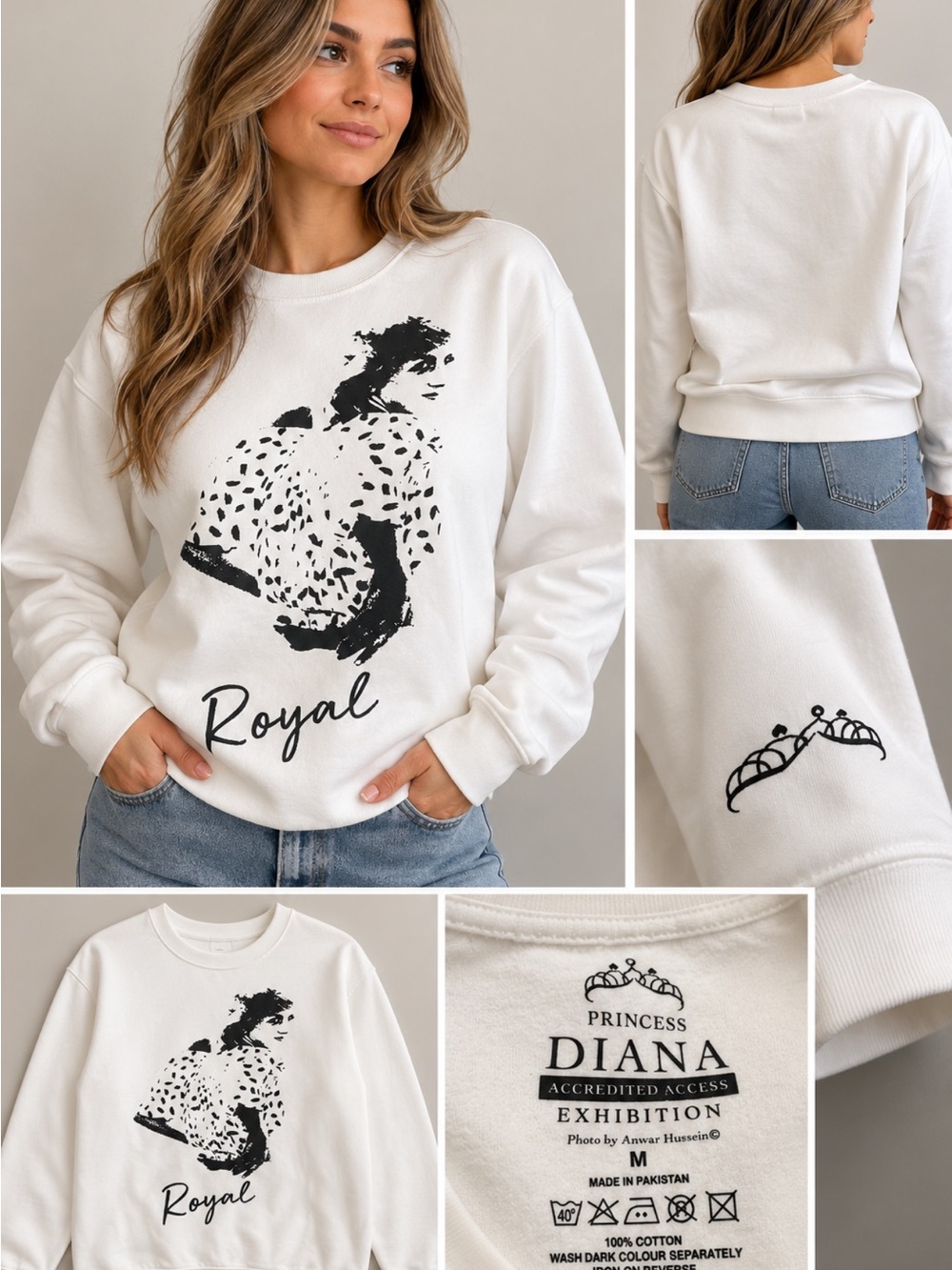 Princess Diana 'Royal' Graphic Crewneck Sweatshirt - White